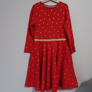 MINI BODEN GIRL'S RED AND GOLD DRESS CHRISTMAS HOLIDAY SIZE 11-12